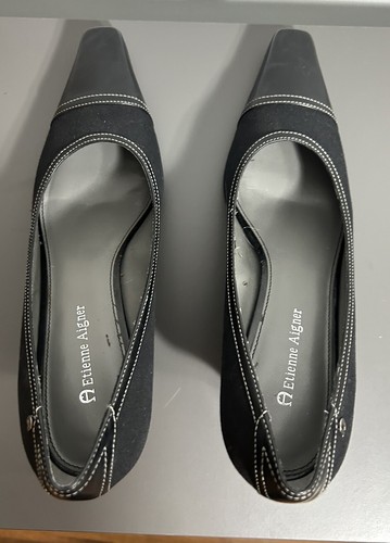 Etienne Aigner schwarze Damenschuhe Leder Stoff 9,5 M High-Heels Pumps E-Omni - Bild 7 von 10