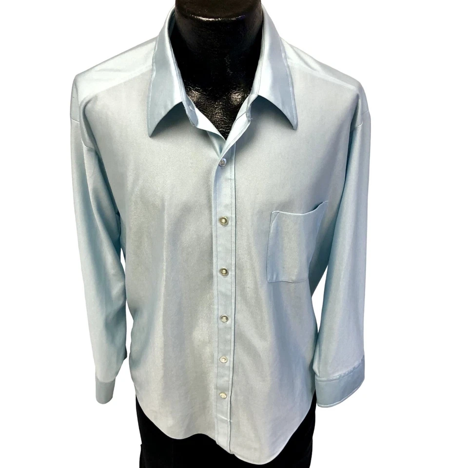 Camisa De Fiesta De Colección Años 70 Brag BRILLANTE Para Hombre Qiana Nylon Bebé Azul Hippie DISCO Foto 2 de 4