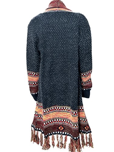 CCC Bohemian Aztec Tribal Print Knit Cardigan Fringe Multicolor Pattern Sweater - Picture 5 of 12