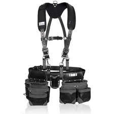 Trutuch Black Leather Tool Belt with Suspender | 18 Pockets | Framers Tool Belt