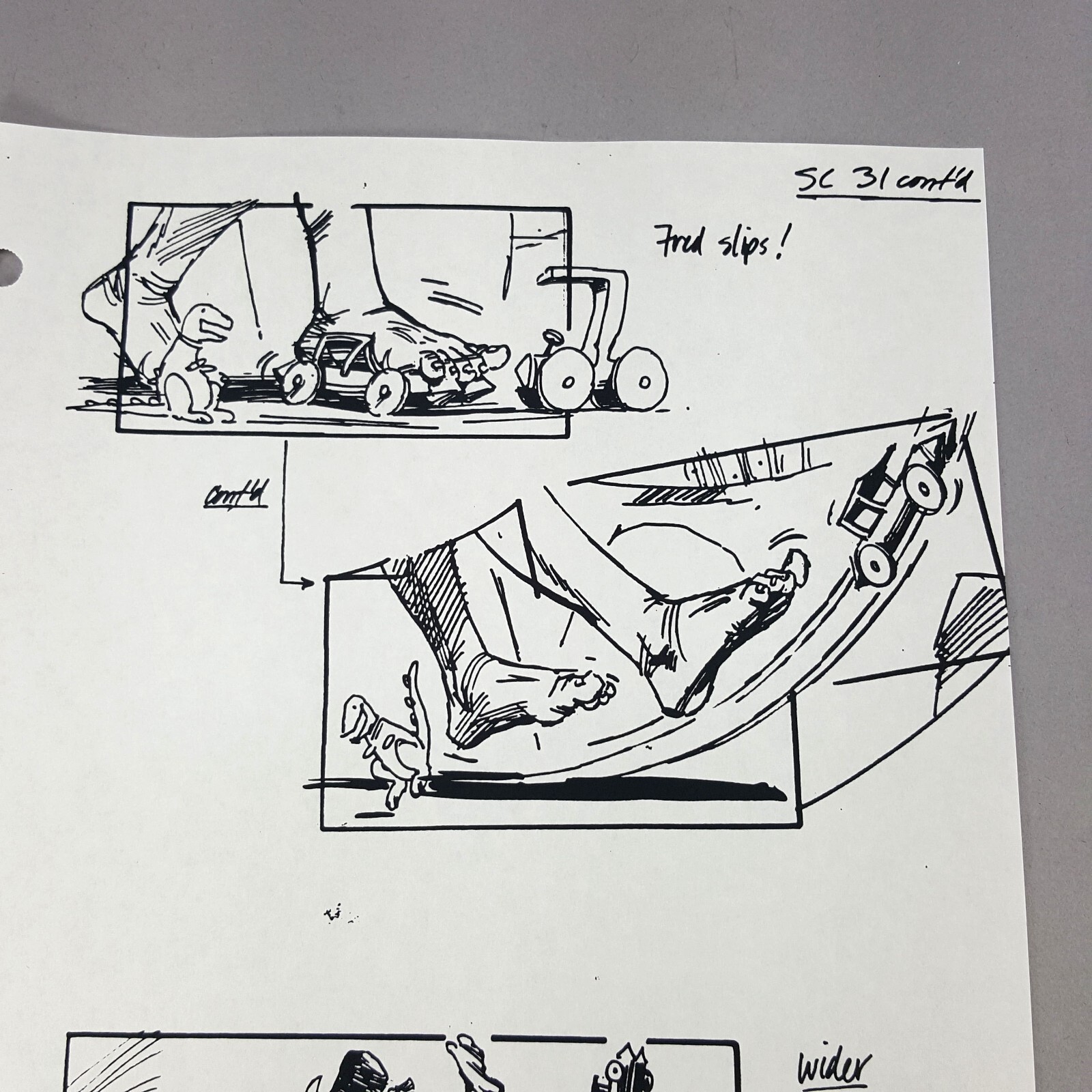 Image 7 of The Flintstones (1994 Film) Production Used Storyboard, Fred Slips on Car Toy
