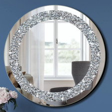 Crystal Crush Diamond Sparkly round Silver Mirror for Wall Decoration 20X20X1 In