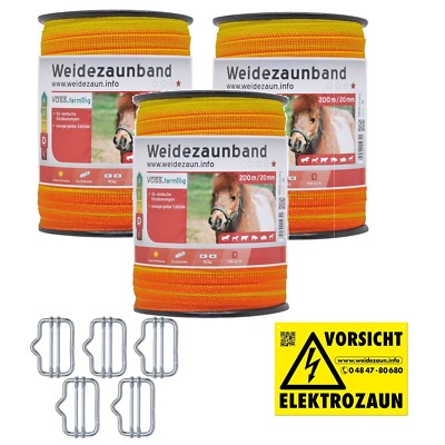 600m Weidezaunband gelb orange Elektrozaunband 20mm Pferdezaun Pony 5x0,16 Niro