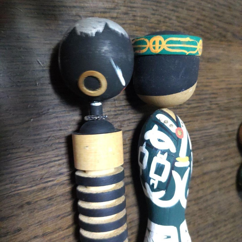 Kokeshi Doll Ainu Design 2 Piece Set Largest Approx. 12.5cm Vintage