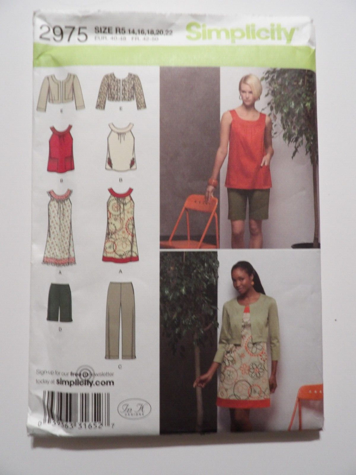 Simplicity 2975 Cápsula Armario Capris Vestido Túnica Chaqueta Pantalones Cortos Talla 14-22 UC