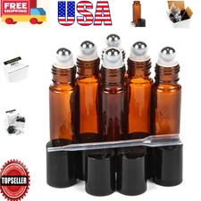 Stylish Amber Glass Roll-On Bottles: 6 x 10ml with Stainless Steel Roller