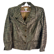 Chico's Textured Metallic Blazer Jacket Women's Size 2 Brown