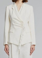 599 Kobi Halperin Women Ivory Ruched Fringe-Trim Morgan Blazer Jacket Coat Sz S