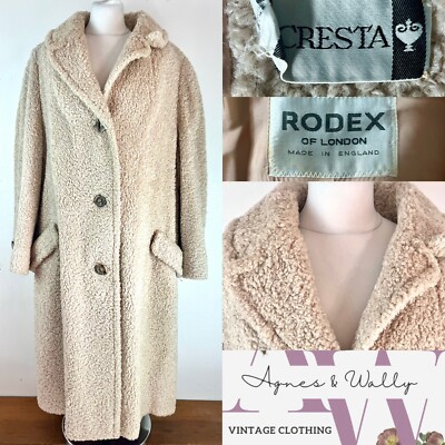 Vintage Gr. L Carnegie Couture Rotex Teddybär Mantel beige Wintermantel 60er Jahre