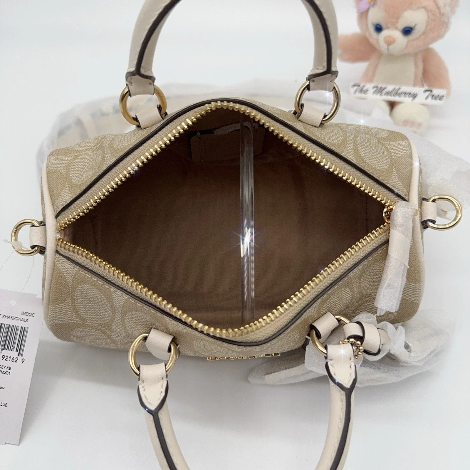 Borsa a tracolla Coach Lacey manico superiore firma tela gesso nappa cachi CK689