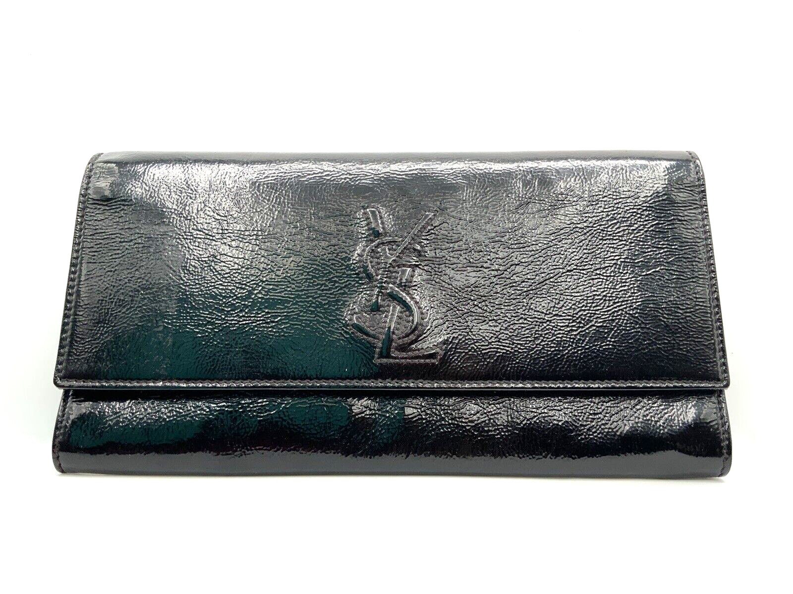 Autentica pochette YSL Saint Laurent nera vernice logo Belle Du Jour