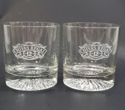 2 Vintage Chivas Regal Lowball Glasses Barware 1960s Etched Scotch Whisky