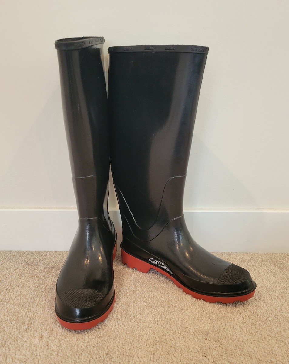 Steel Shank Tall Black Rubber Rainboots Red Bottoms 100  display picture 1