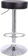 round Bar Stool PU Leather with Footrest Height Adjustable Swivel Pub Chair Home