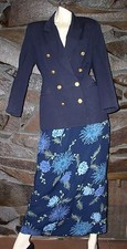 BLUE SKIRT SUIT 2 PIECE GARMENT BLAZER JH COLLECTIBLES SIZE 8P  BANNER SKIRT
