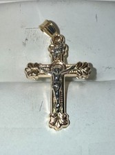 ESTATE Solid 14K Gold Two-Tone Crucifix Cross Pendant 1