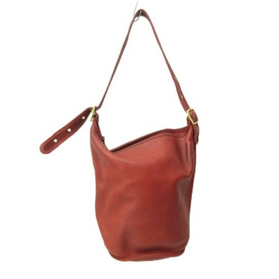 Vintage COACH Duffle Bucket Feed Sac Shoulder Bag 9085 Red Leather