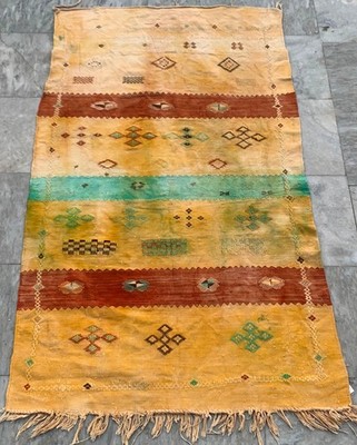 Vintage Handmade Kilim Moroccan Silk Sabra Kelim Area Rug 3x5 ft Free Ship