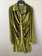 Cider Olive Green Velvet Ruched Button Front Mini Dress Large NWT