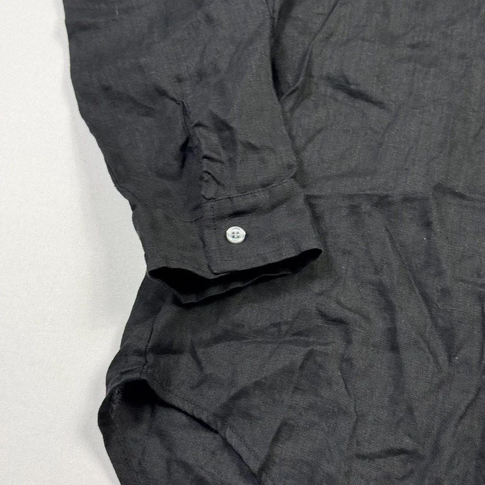 Saks Fifth Avenue Shirt Mens Medium Black Linen Popover Tunic Long Sleeve - Image 4 of 4