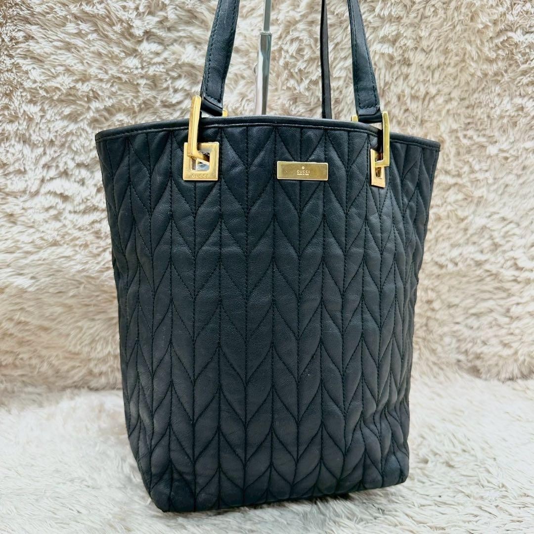 GUCCI Tote Bag Black Leather Quilted Unisex Authentic Excellent Condition