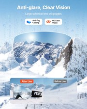 Frameless Ski Goggles, Magnet Cylindrical Lens with Dark Blue Revo Coating, OTG