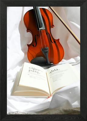 Violine und offenes Buch Stillleben gerahmt Wandbild Poster Leinwanddruck Bild