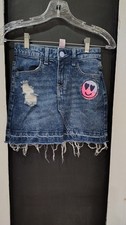 Girls Justice blue jean denim skort Raw hem smiley face distressed size 10