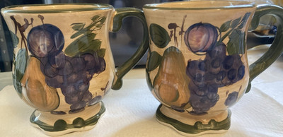Home Trends Ceramic Fruit Pattern Coffee Mugs Set of 2 Microwave Dishwasher Safe