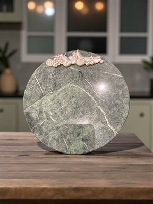 Lindsay Claire Fine Pewter & Green Marble 8'' Round Cheese Board Server Grapes 