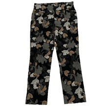 Perfect Stretch Chico s Black Gray Floral Pull On Comfort Waist Pants Sz Medium