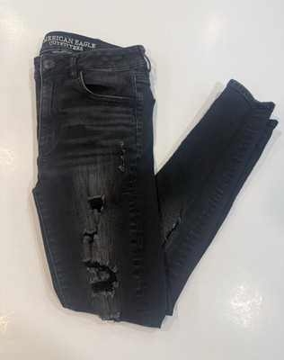 American Eagle Black Distressed Skinny Jeans Womens Size 6 Regular Stretch