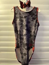 PLUM leotard GYMNASTICS DANCE BALLET size AXS adult extra small ROSE FLOWERS