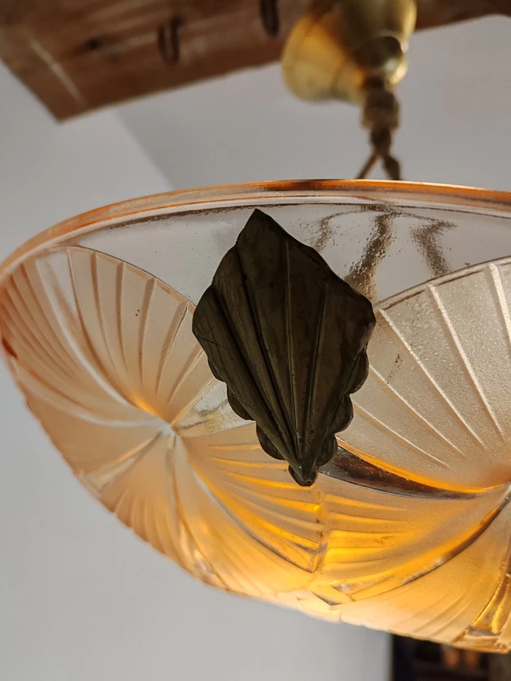 suspension Lustre plafonnier verre art déco Degué  - Photo 2/4