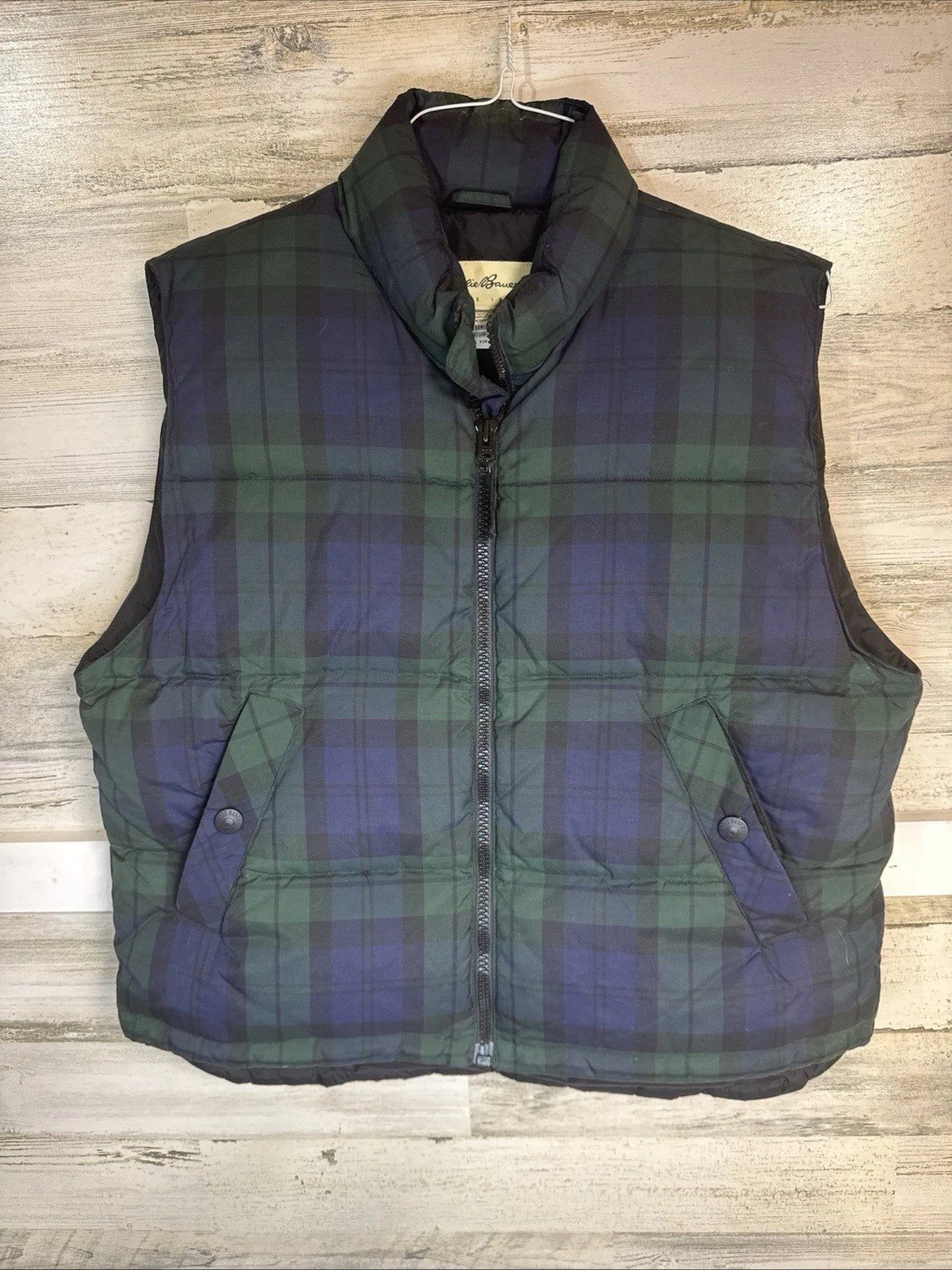 Men’s Eddie Bauer Quilted Plaid Vest. Size XL. Insulated Vest.