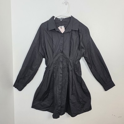 NEW Missguided Cinch Waist Button Up Pleated Poplin Mini Shirt Dress Size 6