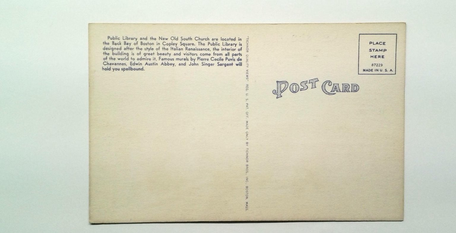 Vintage Linen Postcard Boston Public Library & Old South Church 1930s ...