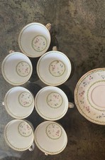 Set Of 7 Tea / Coffee cup and saucer Artois Green Limoges Porcelain Bernardaud