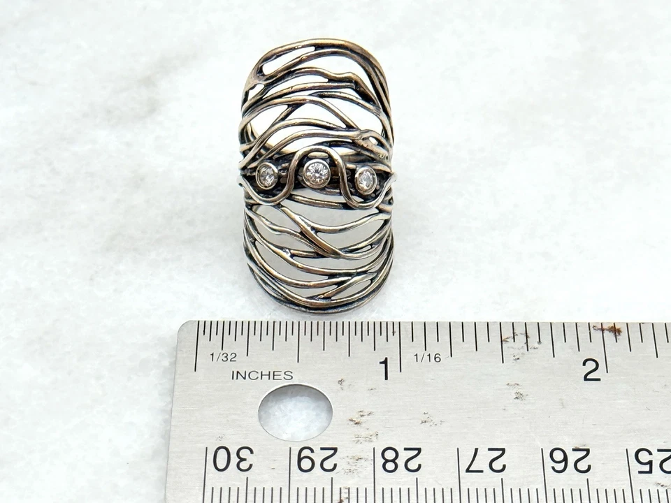 Anel de prata esterlina Shablool Didae Israel tamanho 7 – Estilo brutalista com topázio - Imagem 4 de 4