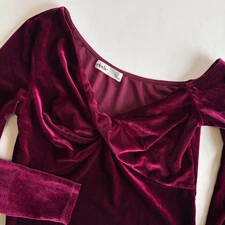 Elodie Women's Medium Burgundy Velour Top Velvet Off Shoulder Draped Long Sleeve