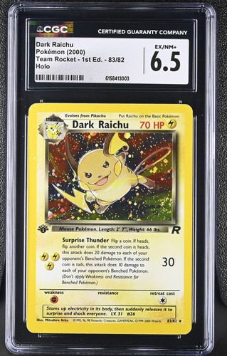 Dark Raichu (1st Edition) graded CGC 6.5 for sale on eBay