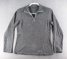 Eddie Bauer Women's Sweater Size XS Gray Pullover Fleece 1/4 Zip Mock Neck Logo
