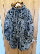 Gudrun Sjoden Women Grey Botanical Folk Print Hooded Parka Anorak Rain Coat XXL