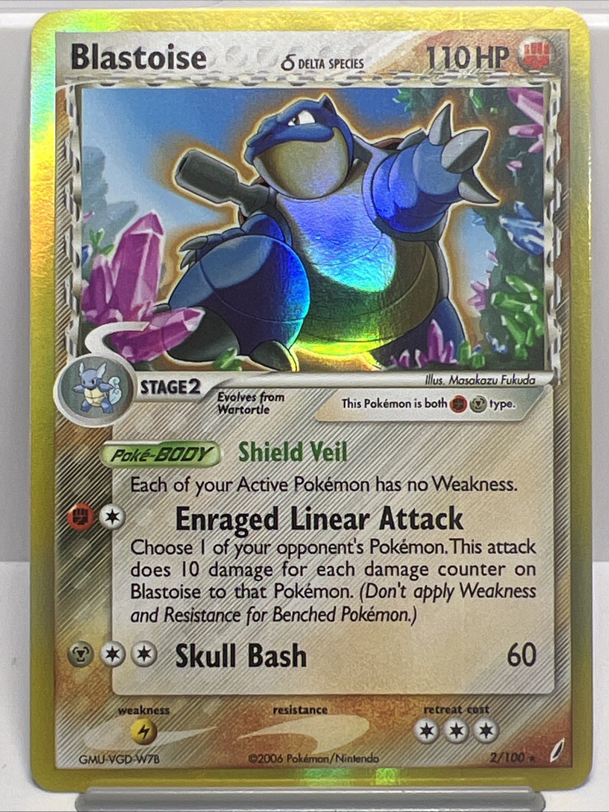 Blastoise 2/100 Crystal Guardians Delta Species Pokemon Card 2006. NM-