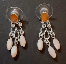 Mop Mother of Pearl Shell Dangle Earrings 1 inch