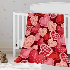 Valentines Day Baby Throw Blanket Small Pink Plaid Love Heart Blanket Lap Pet...
