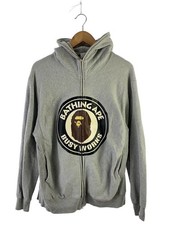 A BATHING APE Zip Up Hoodie L Cotton Gray Plain From Japan 241