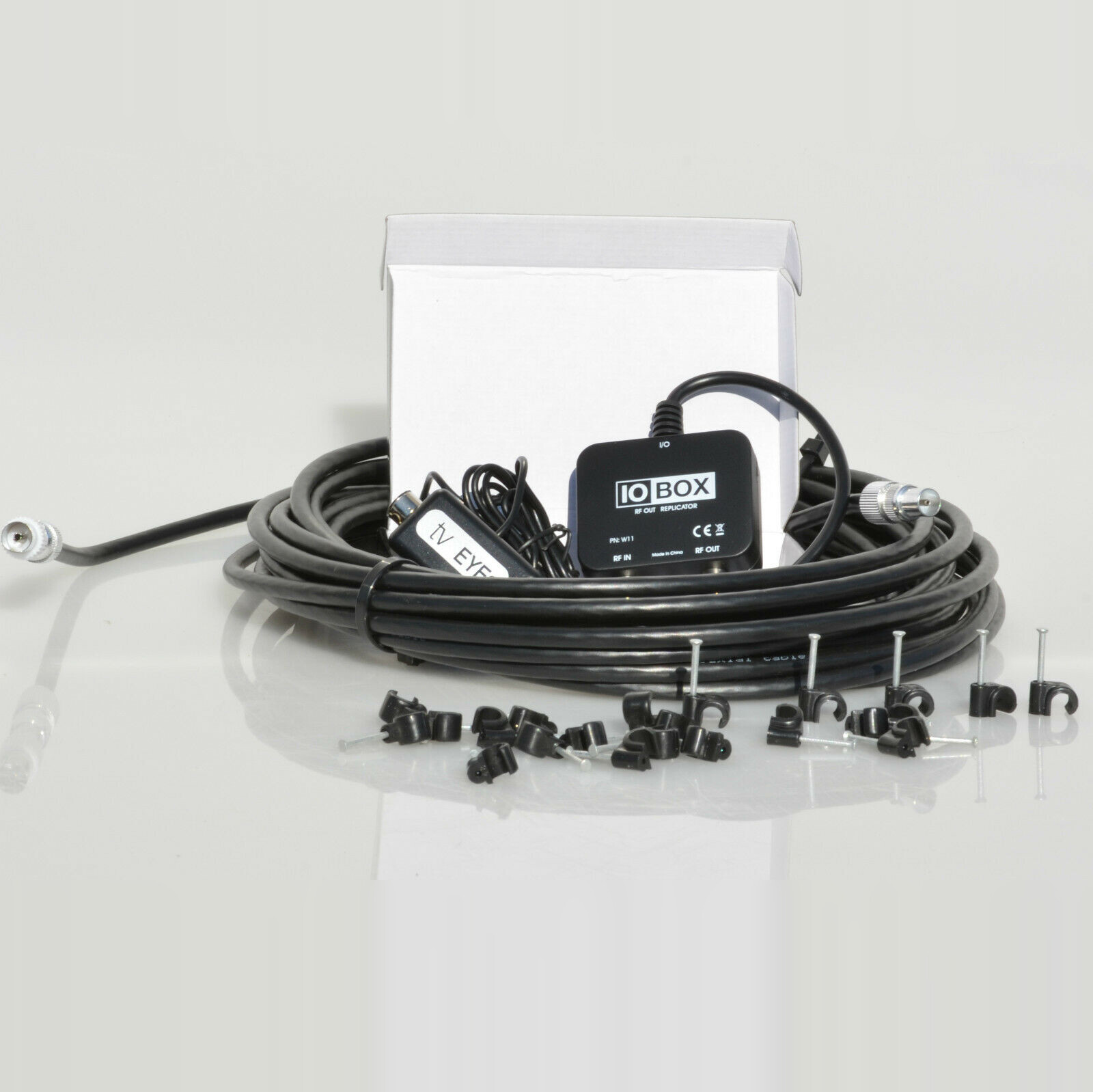 50m Black RG6 Coax Cable + IO-Link Box RF Modulator For Sky HD & Black Magic Eye