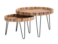Couchtisch Beistelltisch 2Er-Set Corby Rund Satztische Massivholz Metall Mix