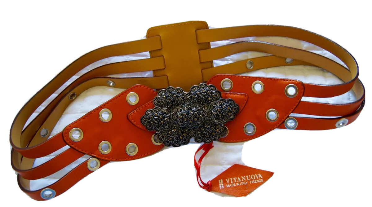 VITANUOVA Firenze Italy Orange Leather Pewter Buckle  display picture 1